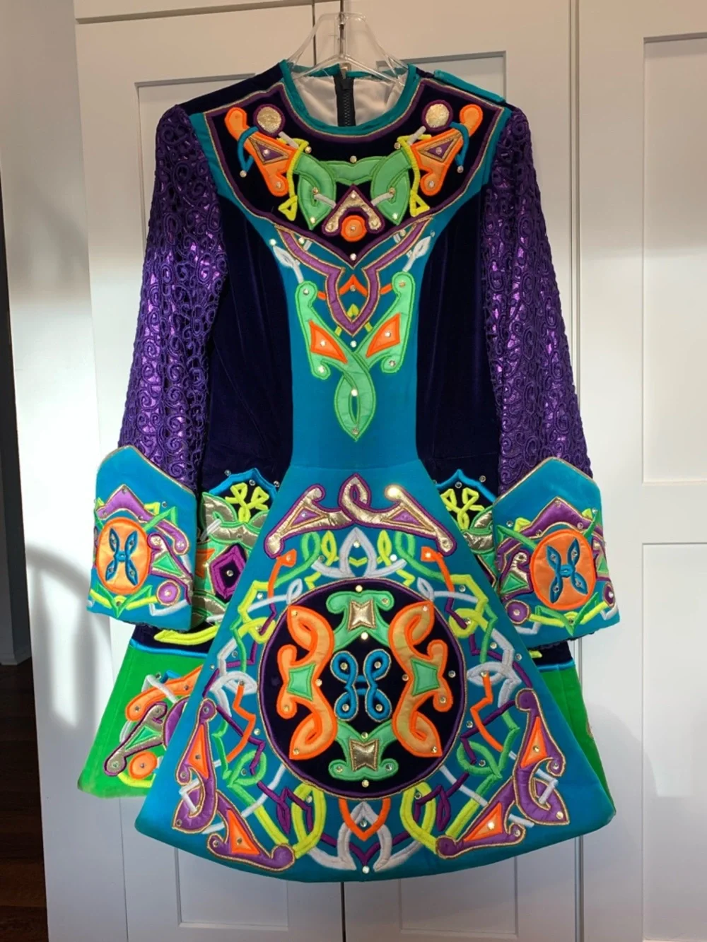 Girls Multicolor Irish Dance Dress Costume Long Sleeve With Bloomers